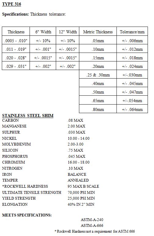 Type 316 Stainless Steel Shim - Precision Brand